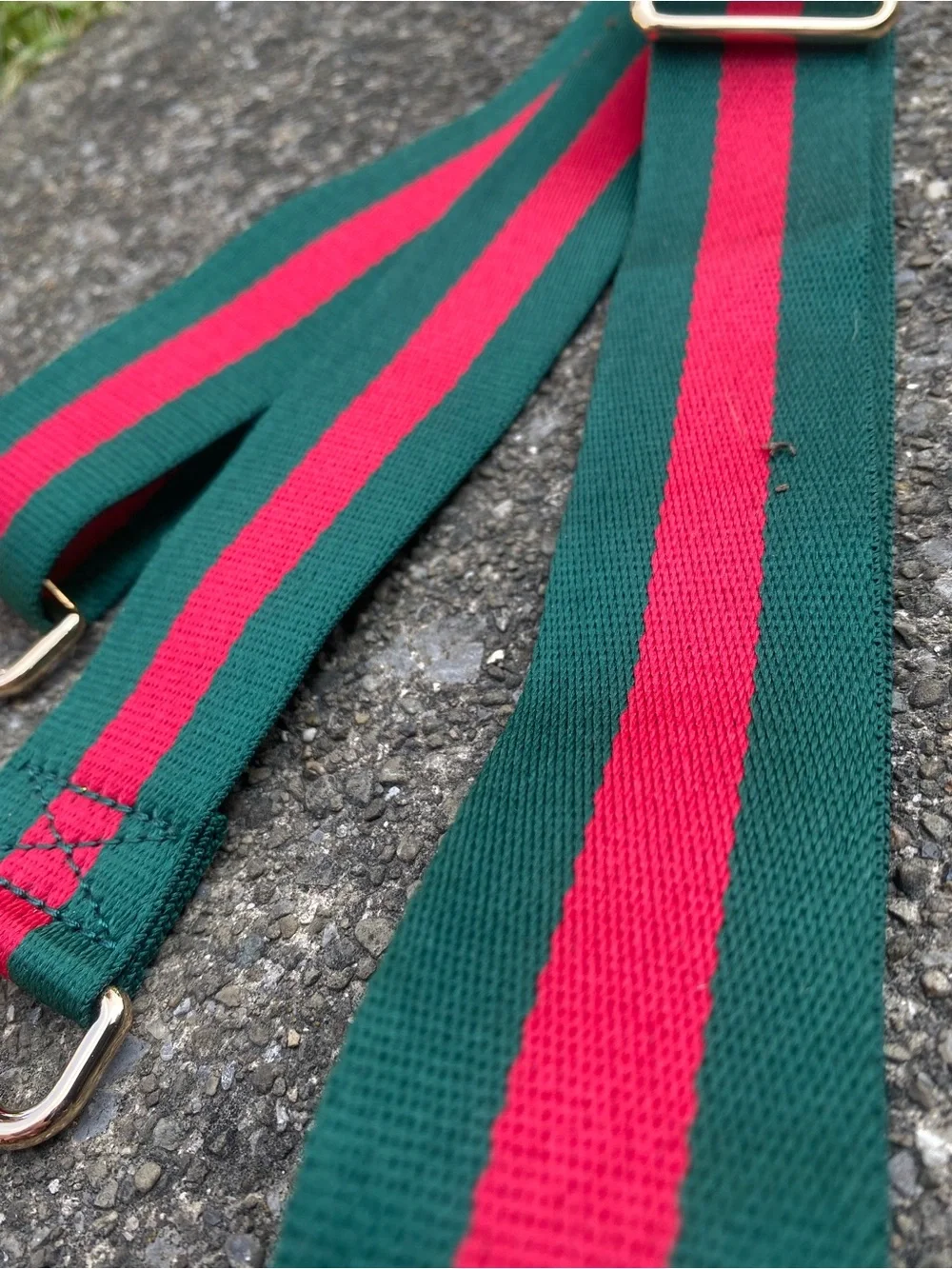 Striped Green & Red Adjustable Bag Strap with Gold Hardware